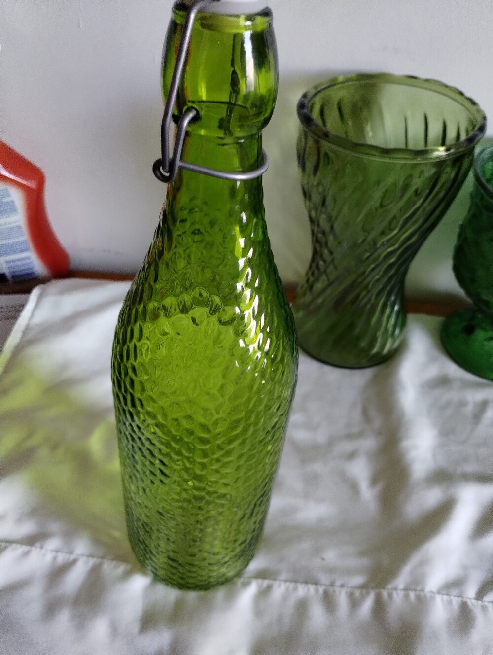 Green Textured Glass Swing-Top Bottle - Home Dining